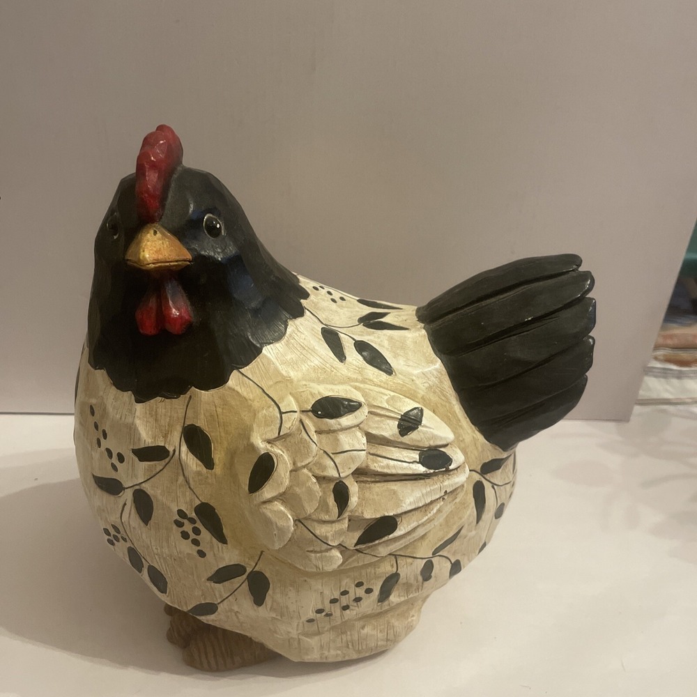 Large Decorative Round Black And White Chicken Hen Great Details